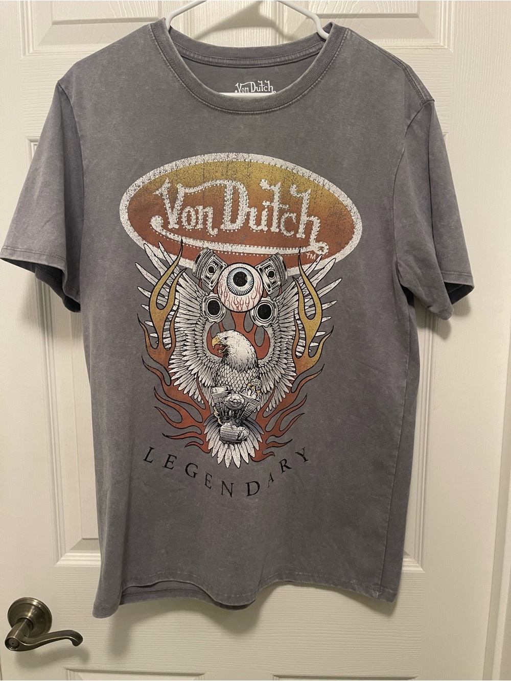 Von Dutch Gray Short-Sleeve Eagle Graphic Tee with Rust Accents